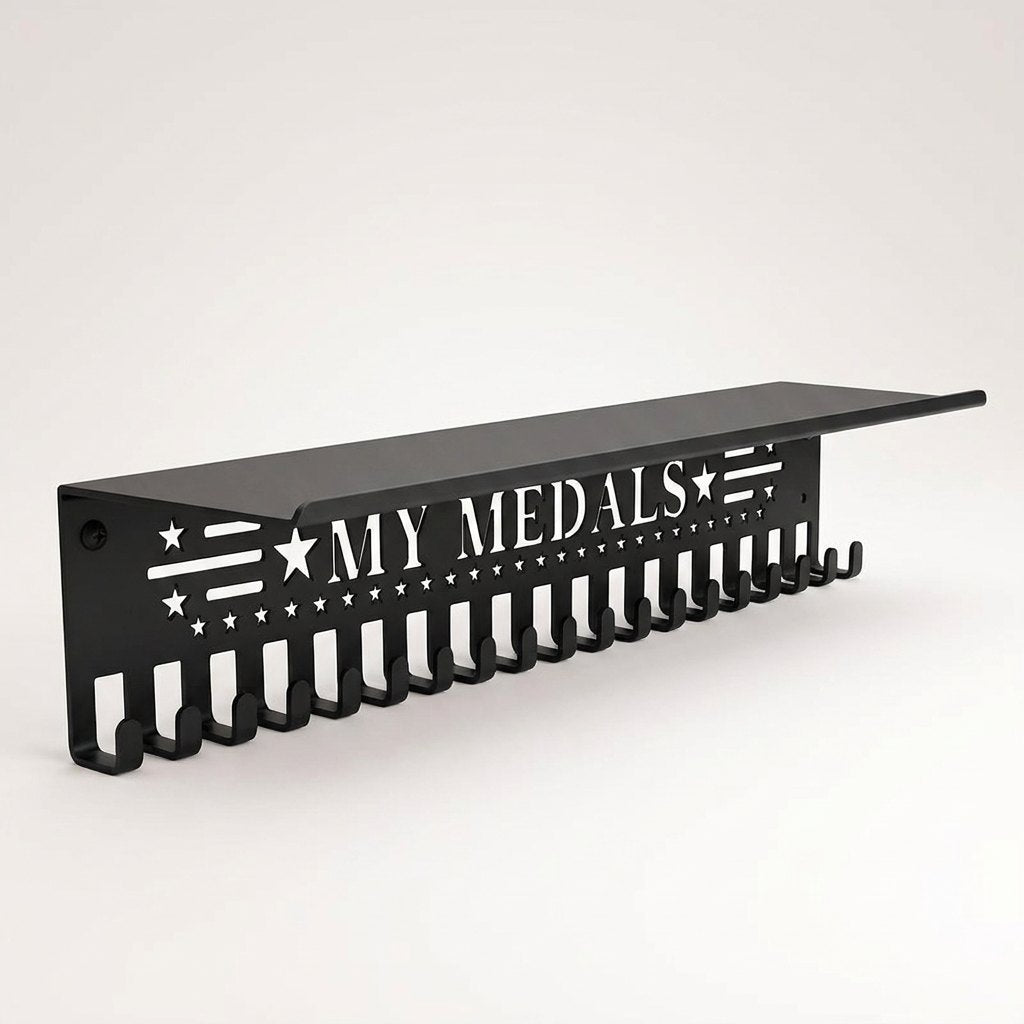 Heavy-Duty Metal Medal Rack with Trophy Shelf